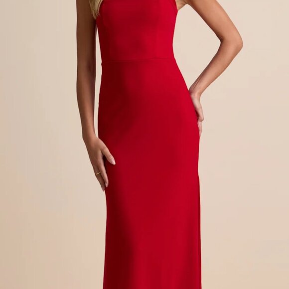 Lulus Perfectly Demure Red Backless Column Maxi Dress - Size S - Picture 2 of 3